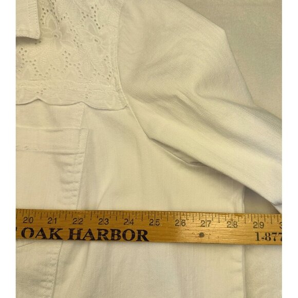Catherines White Denim Jacket Eyelet Lace Long Sleeves Sz 3X Boho Cottagecore - Picture 4 of 13
